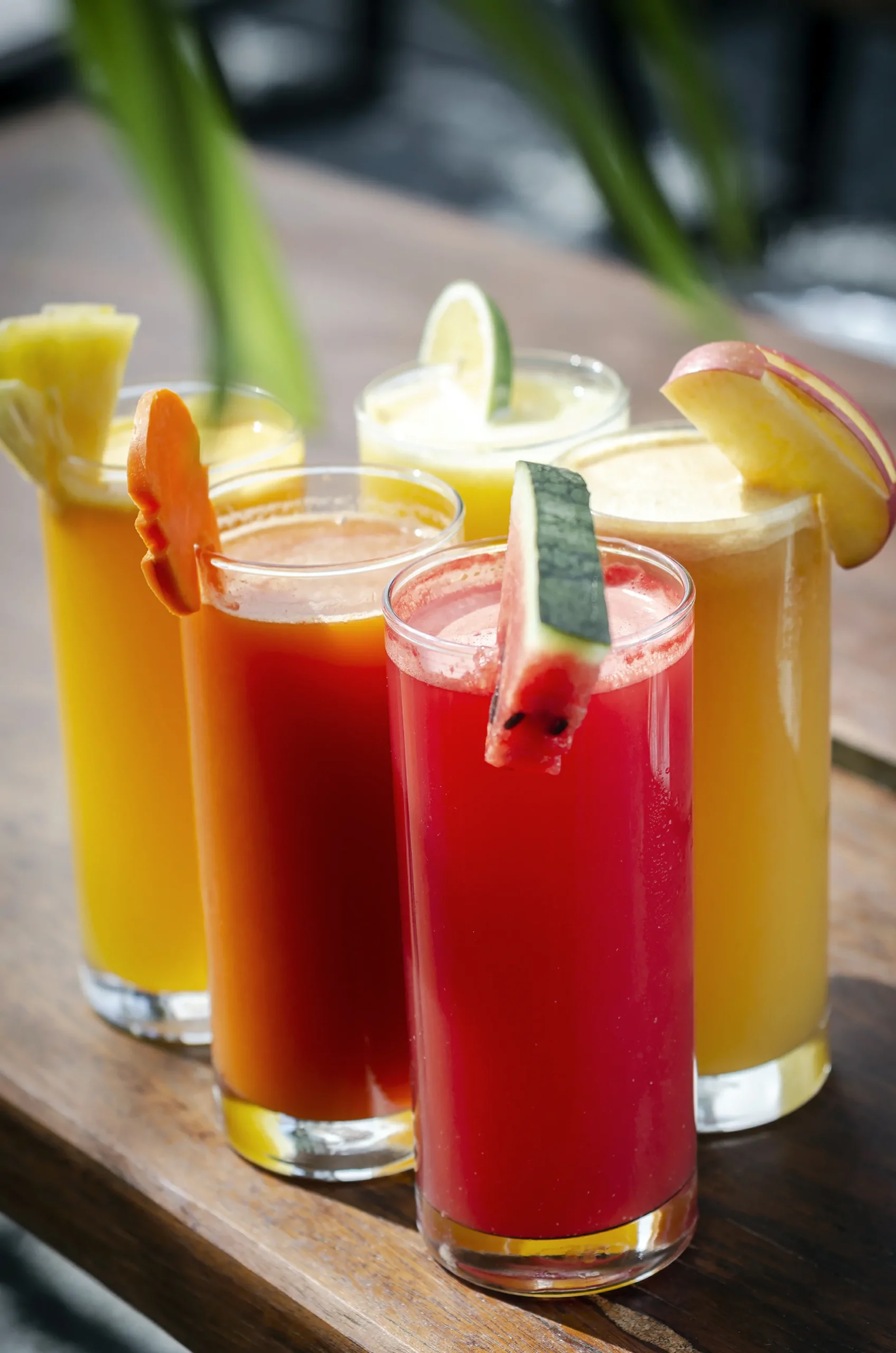 mixed fresh organic fruit juices glasses on sunny 2026 03 25 09 26 23 utc
